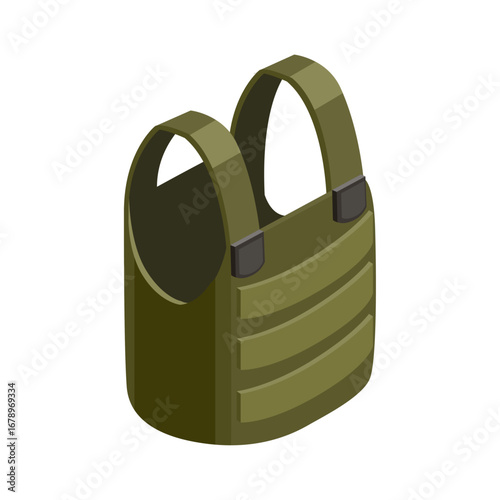 Olive green tactical vest or body armor, military equipment illustration