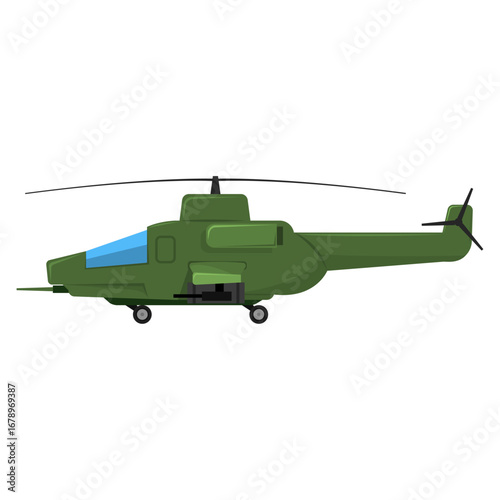 Illustration of a green military attack helicopter isolated on a white background
