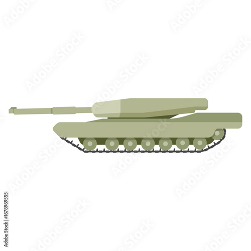 Side profile of a modern armored combat tank, a flat vector illustration of military hardware