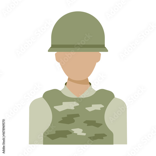 Vector illustration of a faceless military soldier avatar in camouflage uniform and combat helmet