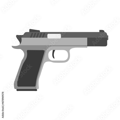 Flat vector illustration of a modern semi-automatic pistol handgun isolated on a white background