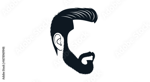 Stylish modern man haircut and beard silhouette graphic.