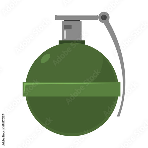 Illustration of a Green Grenade with Safety Lever and Pin Ready to Throw