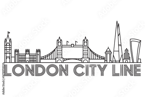 London City Line Art Skyline Modern Typographic Design. Vector black silhouette. with white background
