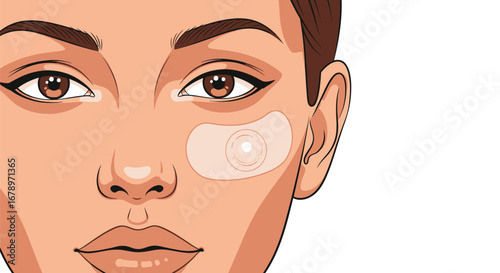 Closeup of Womans Face with Translucent Cheek Patch.