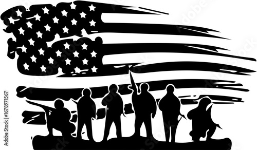 Powerful American flag with heroic military soldiers honoring service and sacrifice this Memorial Day
