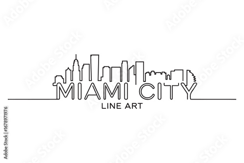 Miami City Line Art Silhouette Typographic Design. Vector black silhouette. with white background