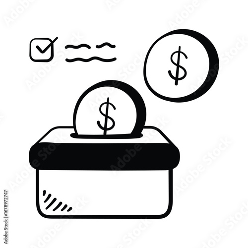 Creatively crafted hand drawn doodle icon of donations box