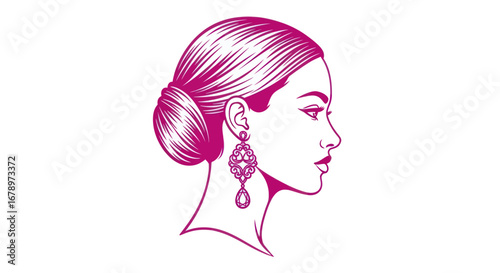 Elegant Woman Profile with Bun and Earring Illustration.