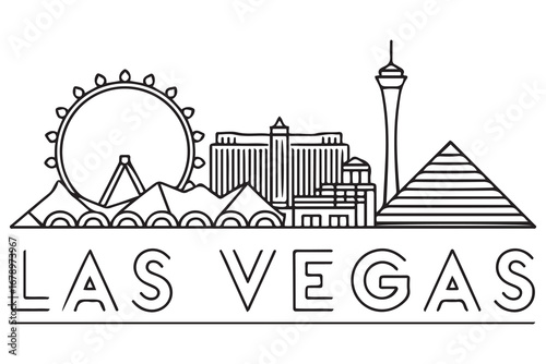 Las Vegas City Line Art Silhouette Typographic Design. with white background