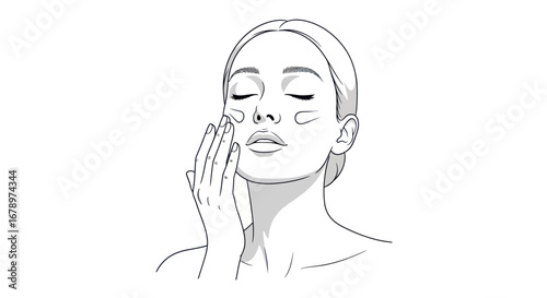 Woman applying face cream skincare routine.