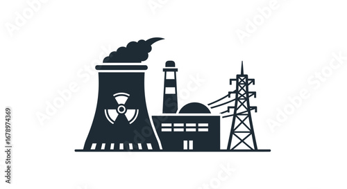 Nuclear power plant illustration showing energy production and environmental impact.
