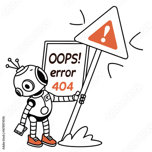Small Robot Carrying Alert Triangle – Warning Technology Concept Art