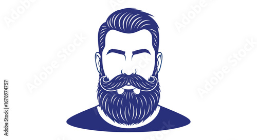 Stylish blue illustration of a man with a full beard and mustache design.