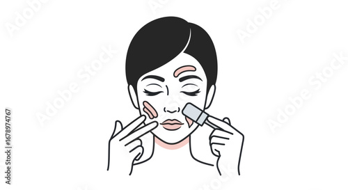 Line art illustration of a woman applying a facial mask.