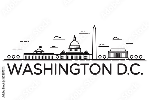 Washington D.C. City Line Art Silhouette Typographic Design. with white background