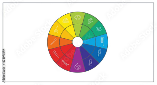 Color wheel diagram illustrating primary secondary and tertiary colors with symbolic icons.