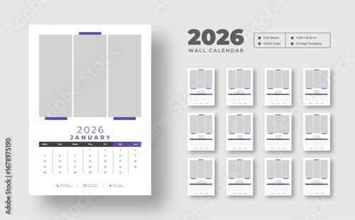 2026 editable wall calendar | 12-month vector planner with minimal layout | Week starts on Monday | Ideal for office or home use