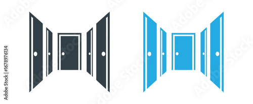 Home Corridor icon isolated sign symbol and flat style for app, web and digital design.Endless doors concept, abstract perspective, choice metaphor,Vector illustration.