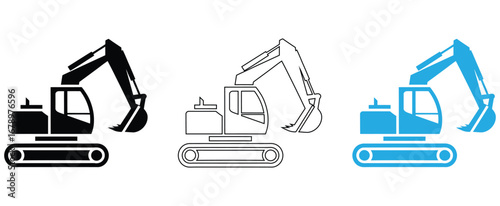 Excavator icon simple graphic construction heavy machinery,Excavator Digging Ground Icon Black Filled Minimal Side Angle,Mini crawler excavator vector icon