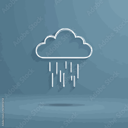 Weather forecast illustration of a cloud with rain drops and shadow, in a clean and modern style