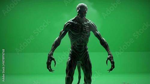 Phantom Shadow Monster with a Transparent Form Gliding on Green Screen