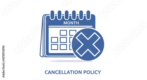 Cancellation policy icon with calendar and cross mark for business.