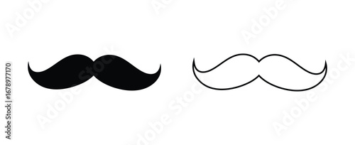 Classic mustache icons, black and white, simple, bold,Mustache Icon Set. Vector illustration isolated on transparent background