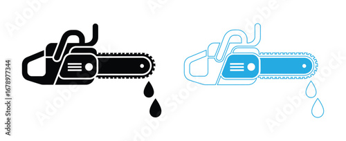 Chainsaw icon with dripping oil for maintenance and repair,Chain saw icon,vector illustration. Flat design style. vector chain saw icon illustration isolated on White background, 