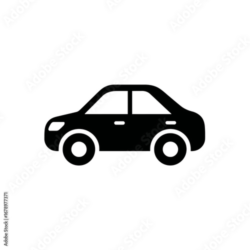 Simple black car icon silhouette for transportation and automotive design. Minimalist vehicle symbol isolated on a white background