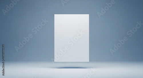 Blank white vertical rectangle floating in a minimalist blue studio for a professional branding and product display Mockup presentation, 3D render