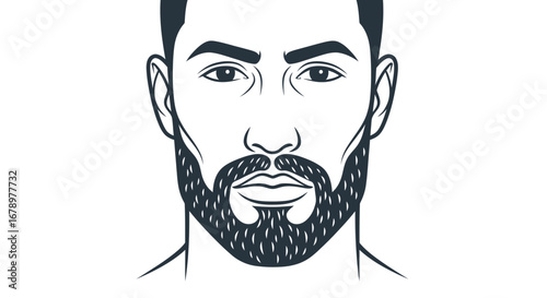 Detailed Line Drawing of a Man with a Stylish Beard and Mustache.