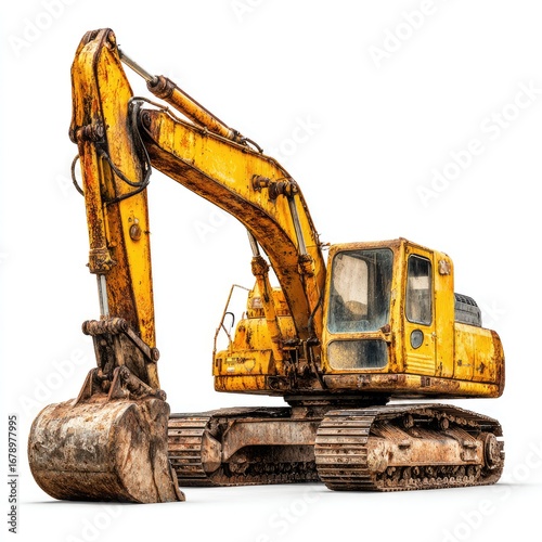 Rusty yellow excavator isolated