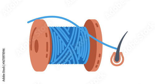 Blue Thread Spool and Single Hair Follicle.