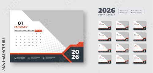 Editable 2026 desk calendar | Monday start | Clean printable vector layout for personal or professional use