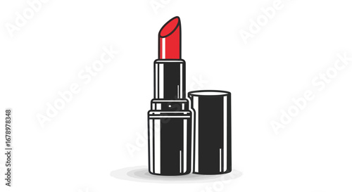 Close up of red lipstick and its black case.