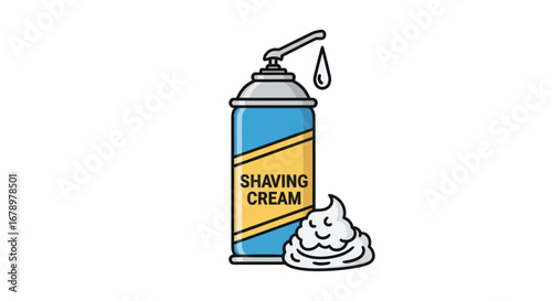 Shaving cream aerosol can with foam for personal grooming and hygiene routine.