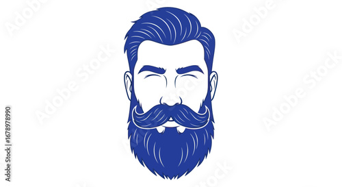 Stylized blue illustration of a handsome bearded man with closed eyes.