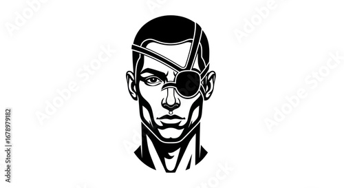 Monochrome Illustration of a Man with an Eye Patch.