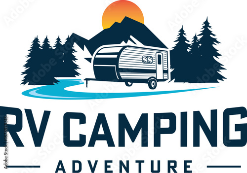 RV Camping Vector Logo Template 