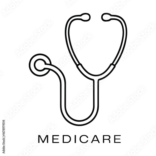 Simple Outline Icon of a Stethoscope with the Word Medicare medical healthcare