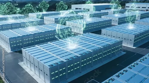 Futuristic Industrial Battery Energy Storage System Power Plant.
