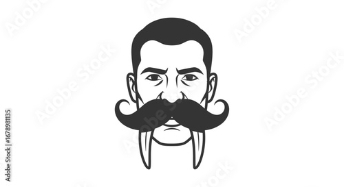 Vector illustration of a man with a creative walrus tusk mustache.