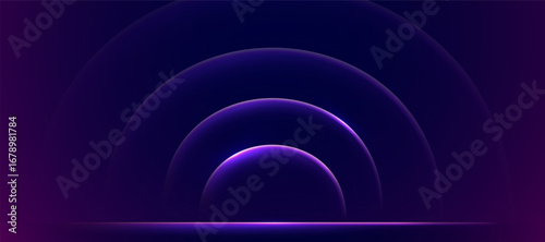 Futuristic purple stage with glowing, layered arches