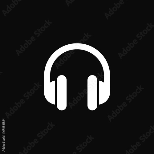 Sleek and modern white headphones icon with a minimalist design. A simple audio headset symbol with a subtle shadow on a vibrant blue background for app or web use