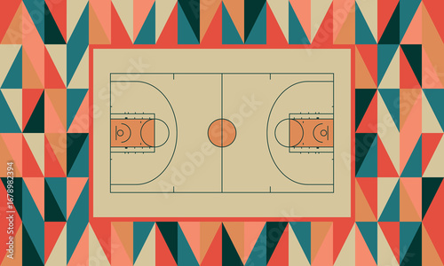 Basketball Court. Basketball design. Street sport art. Game Day. Basketball playoff. Final games. Team championship. Ball for Basketball. Sport creative poster. Modern graphic. Vector wallpaper