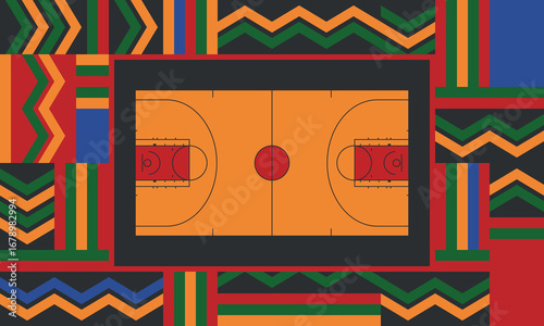 Basketball Court. Basketball design. Street sport art. Game Day. Basketball playoff. Final games. Team championship. Ball for Basketball. Sport creative poster. Modern graphic. Vector wallpaper