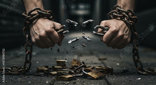 Hands breaking free from chains image