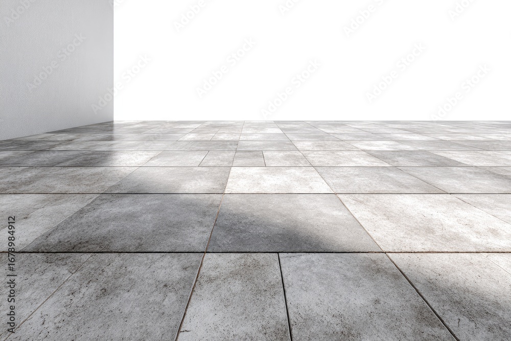 Fototapeta premium Empty room, light gray tiles