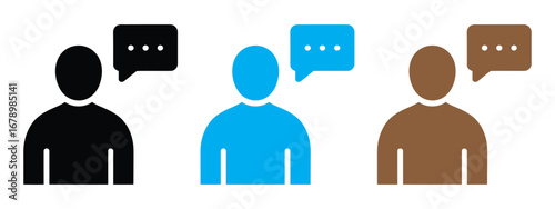 Three diverse stylized human figures with speech bubbles indicating communication or conversation isolated on transparent background